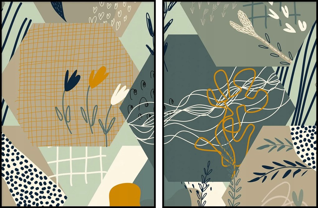 Grafika minták poszter diptichon színes 2db- 40x50