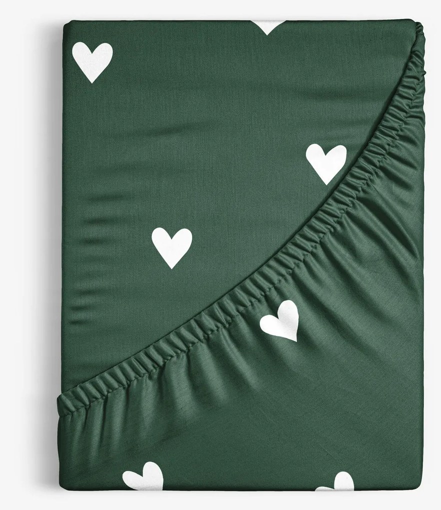 Goldea pamut gumis lepedő - szívecskék, sötétzöld alapon 200 x 200 cm