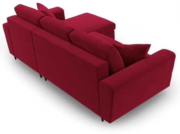 Piros bársony kinyitható tárolóhelyes sarokkanapé Kyoto – Cosmopolitan Design