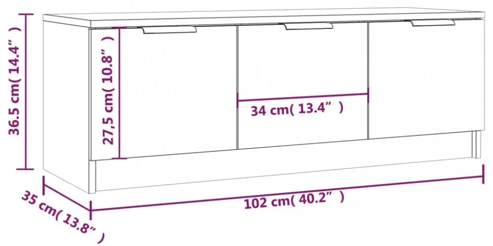 füstös tölgy színű szerelt fa TV-szekrény 102 x 35 x 36,5 cm