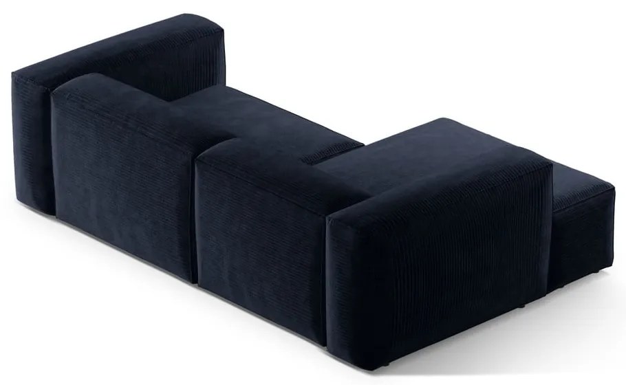 Sötétkék kordbársony sarokkanapé (bal oldali-heverő résszel) Bergamo – Cosmopolitan Design