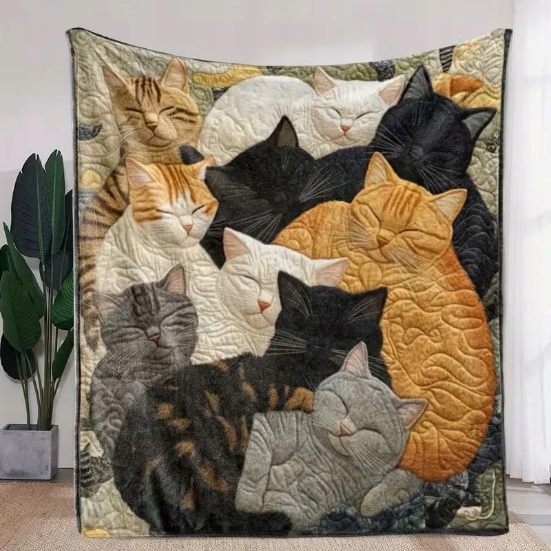 Takaró takaró ágytakaró színes alvó macska cica kollázs ajándék 180x220 cm