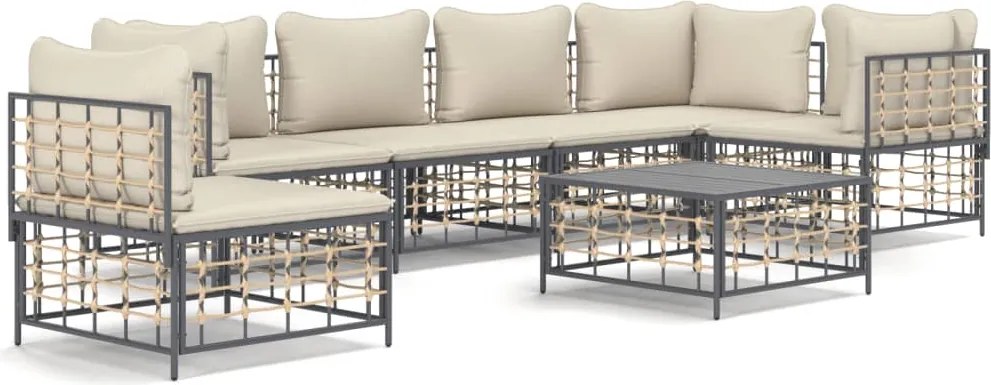 vidaXL 7 részes antracitszürke polyrattan kerti ülőgarnitúra párnákkal