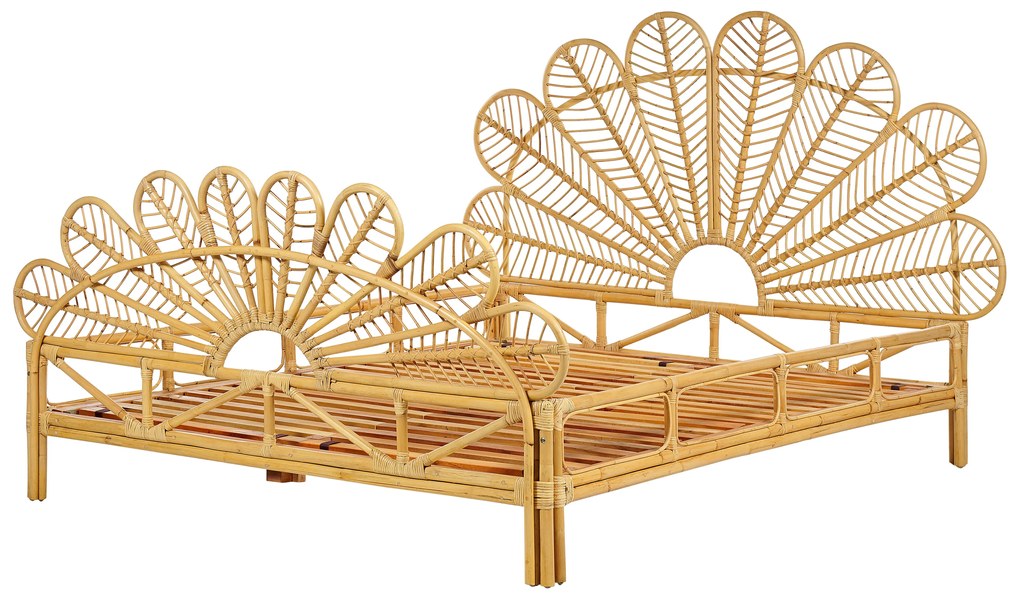 Világosbarna rattan franciaágy 160 x 200 cm FLORENTINE Beliani
