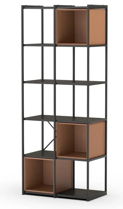 Fekete-téglavörös könyvespolc 71x179 cm Anya – Marckeric