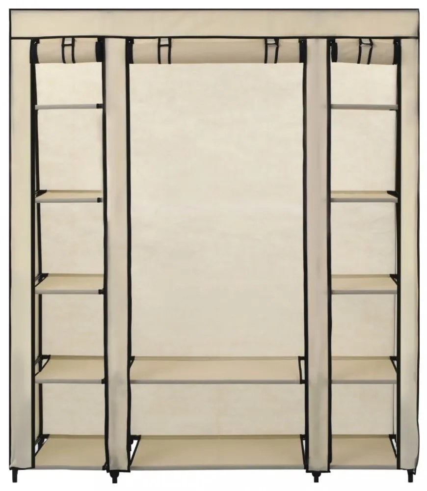 krémszínű szövet ruhásszekrény tárolórekeszekkel 150x45x176 cm