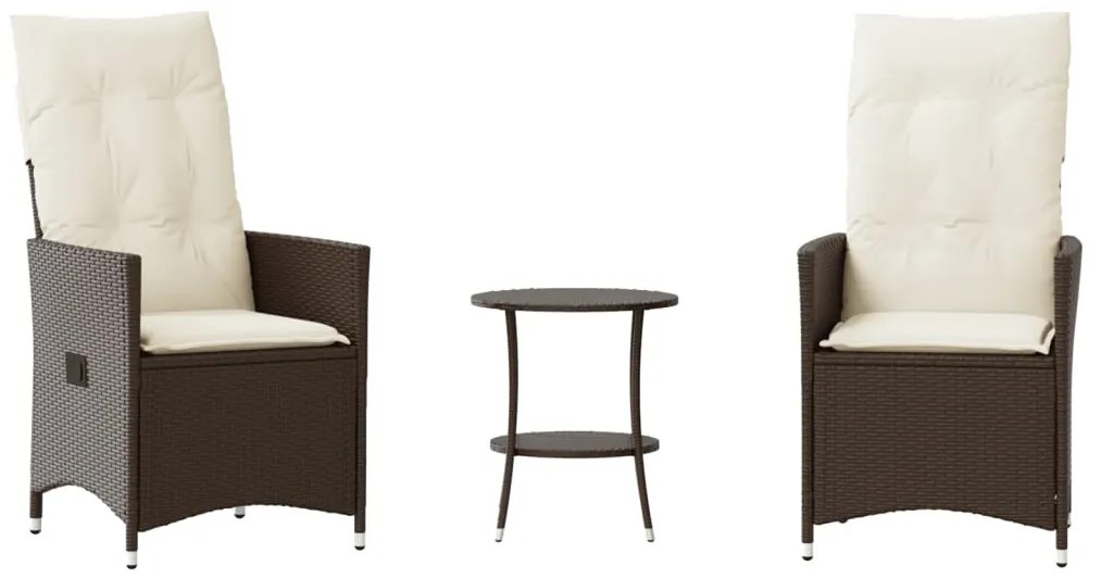 3 részes barna polyrattan bisztrógarnitúra párnákkal