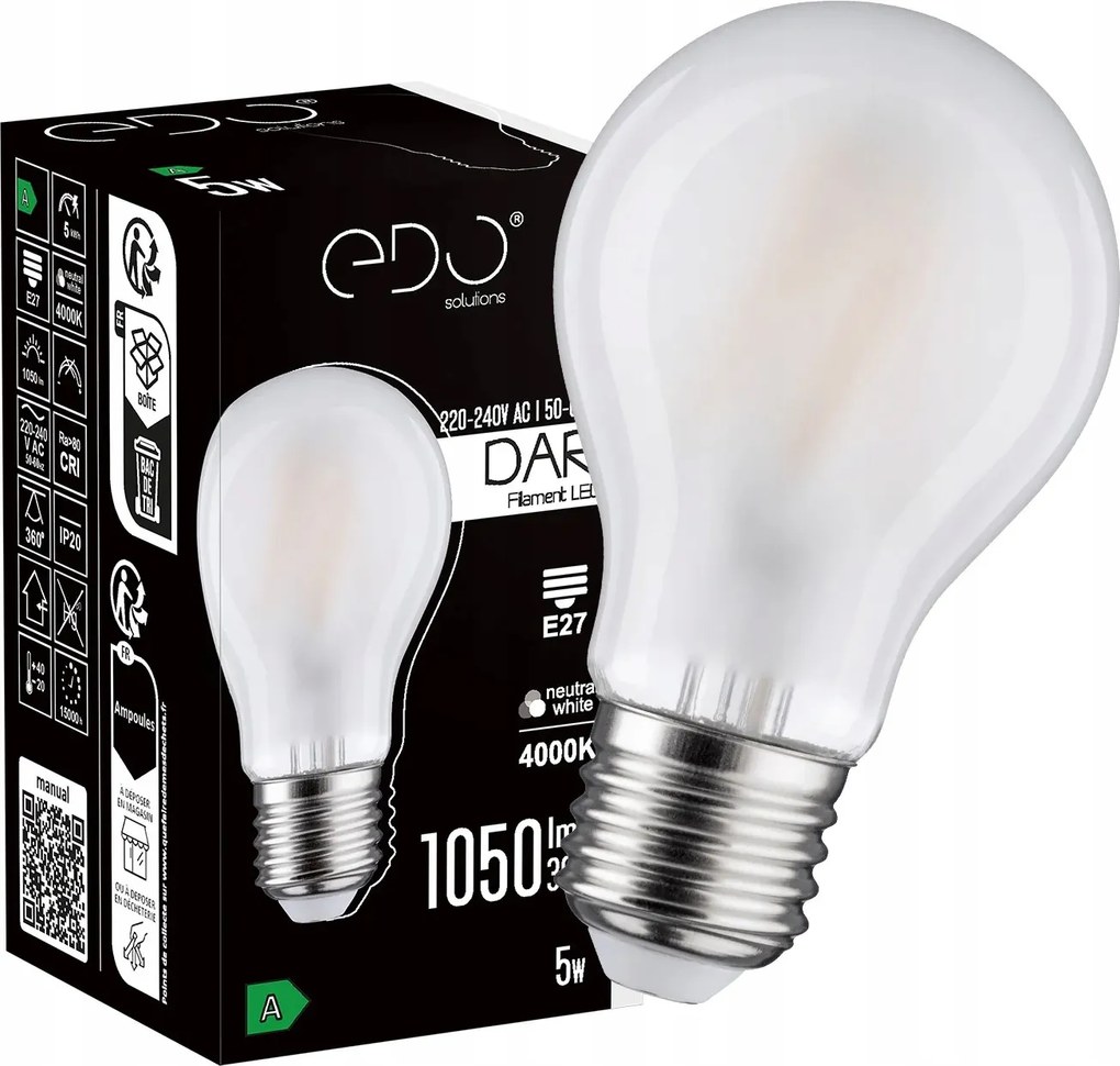 Edo Dekoratív Led izzó E27 5W 4000K Semleges Matt Filament 1050lm A60