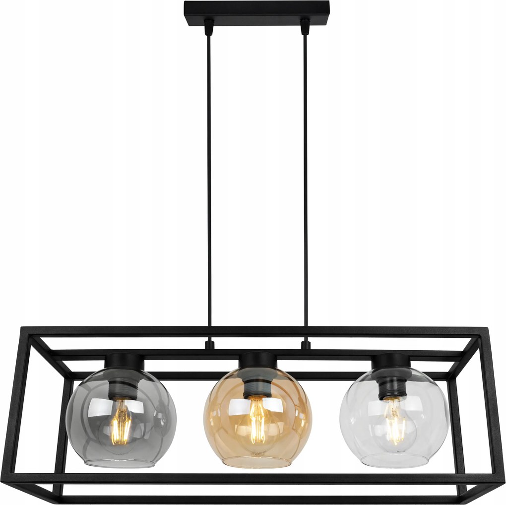 Mennyezeti Lámpa Lógó Csillár Ketrec Fekete Loft Hármas Üveg Gömb
