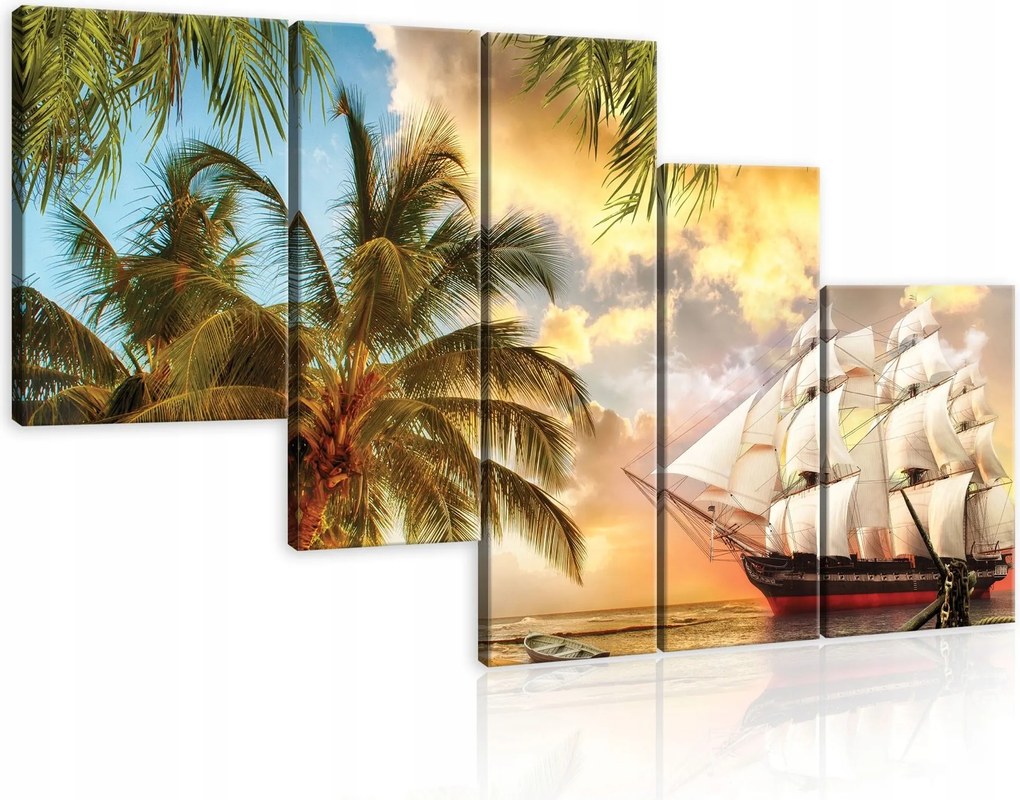 Vászonkép 170x100 Trópusok sziget tenger vitorlás naplemente pálmafák egzotikus paradicsom