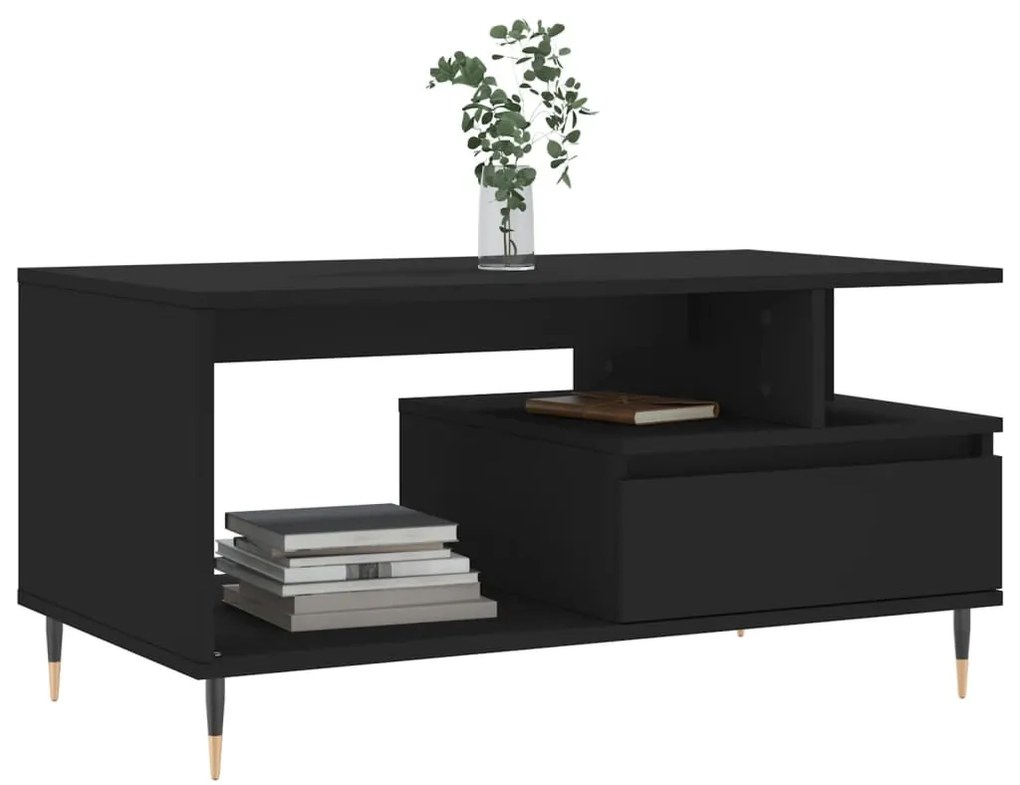 Fekete szerelt fa dohányzóasztal 90 x 49 x 45 cm