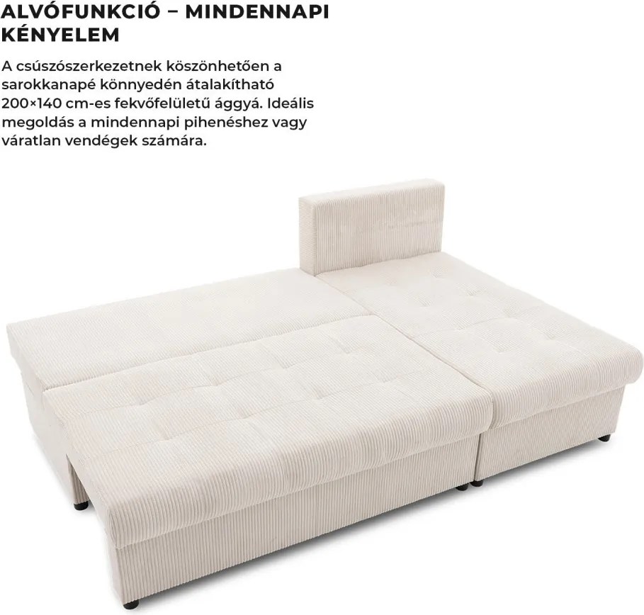 Venezia sarokkanapé, kordbársony, univerzális oldal, hab töltet, bézs