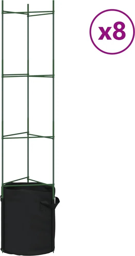 vidaXL 8 db acél és polipropilén paradicsomketrec növényzsákkal 154 cm
