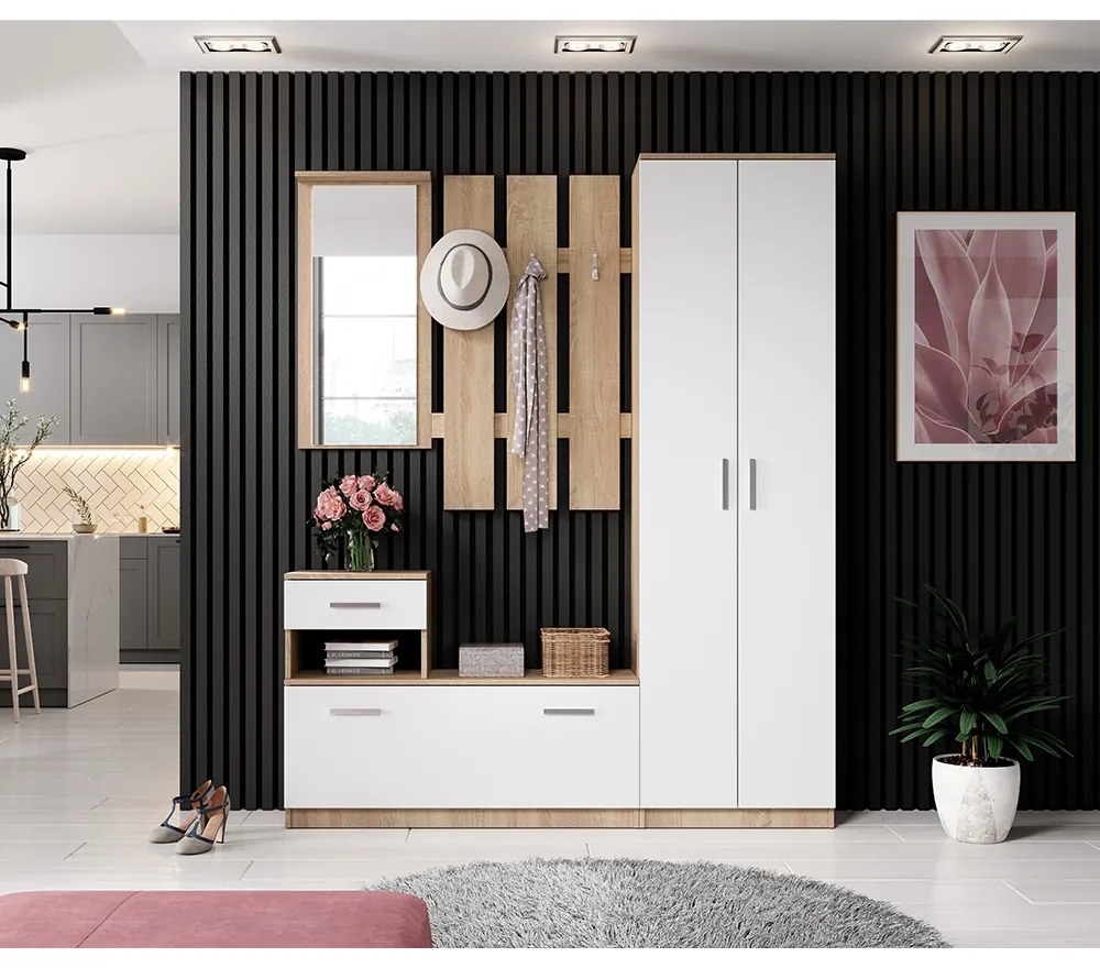 Akasztós szekrény, sonoma tölgy/fehér, ASTER