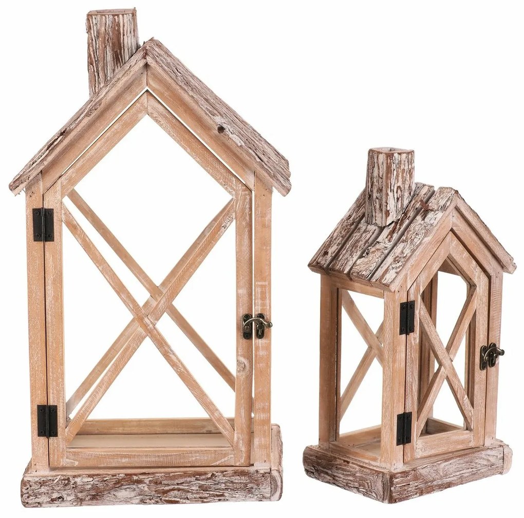 Két darab ház alakú fa lámpás szett
