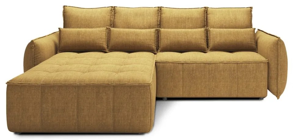 Sárga bársony kinyitható-tárolóhelyes sarokkanapé (bal oldali-heverő résszel) Campo – ELTAP