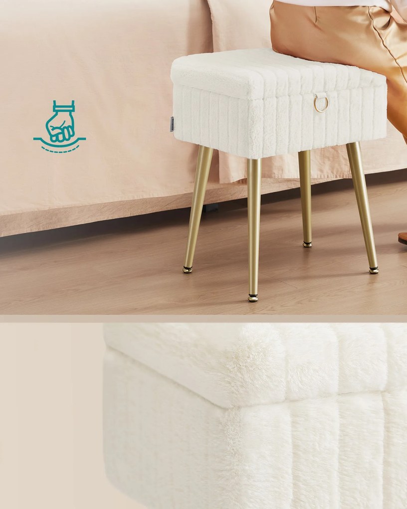 Téglalap alakú sminkasztal szék fém lábakkal, fehér színben