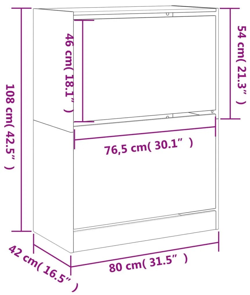 fekete cipőszekrény 2 kihajtható fiókkal 80 x 42 x 108 cm