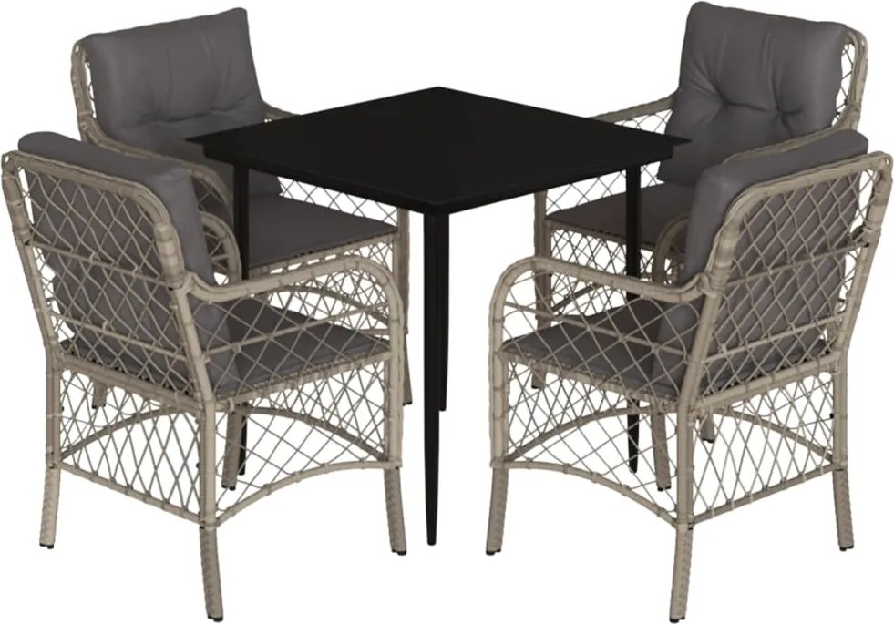 vidaXL 5részes világosszürke polyrattan kerti étkezőgarnitúra párnával
