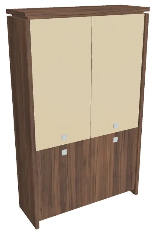Verno magas szekrény 128 x 46 x 210 cm, kombinált ajtó, dió / vanília