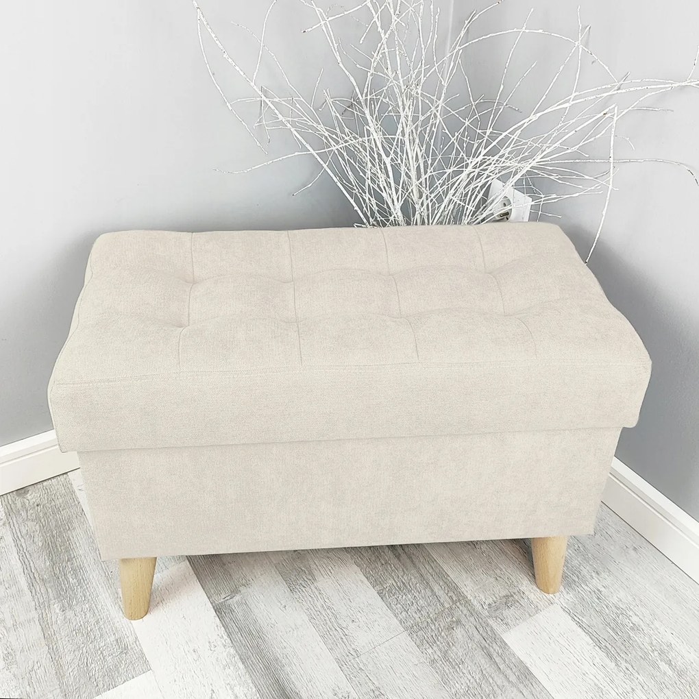 Nyitható Puff 60 cm Tároló Pad Láda Tároló Doboz Világos Bézs