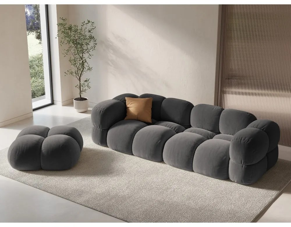 Szürke bársony kanapé 250 cm Loretto – Cosmopolitan Design