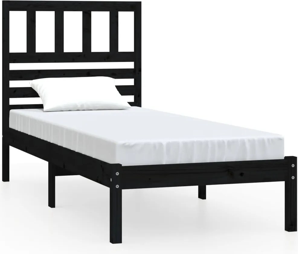 vidaXL fekete tömör fenyőfa ágykeret 100 x 200 cm