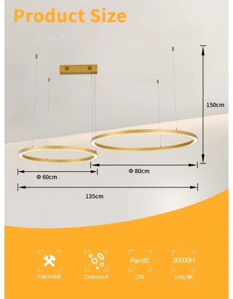 Immax NEO 07218L - LED dimmelhető FINO csillár 93W/230V 60/80cm arany Tuya+DO