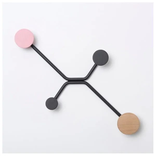 Hook fekete fali akasztó rózsaszín részletekkel - Gazzda