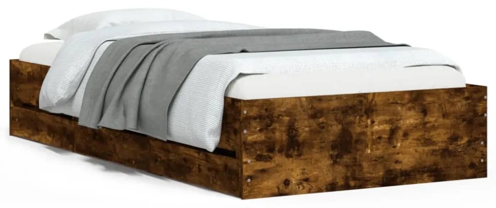 füstös tölgy színű szerelt fa ágykeret fiókokkal 75x190 cm