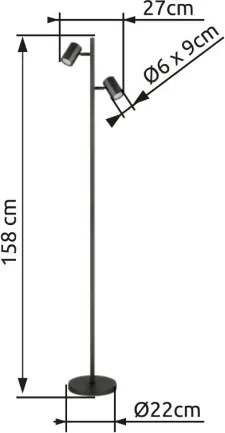 Globo 57918S Állólámpa fém szürke matt, alumínium szürke matt, kábel PVC fekete, lábpedál kapcsoló a kábelen, HxSzxM: 270x220x1580mm, kábel hossza 1800mm, 2x GU10 LED 5W 230V izzók nélkül