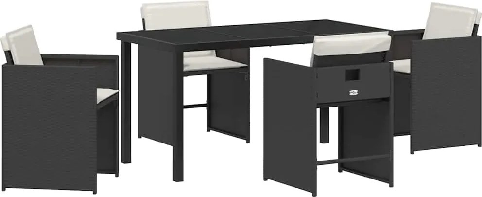 vidaXL Kert étkező szett 5 pcs Fekete polirattan