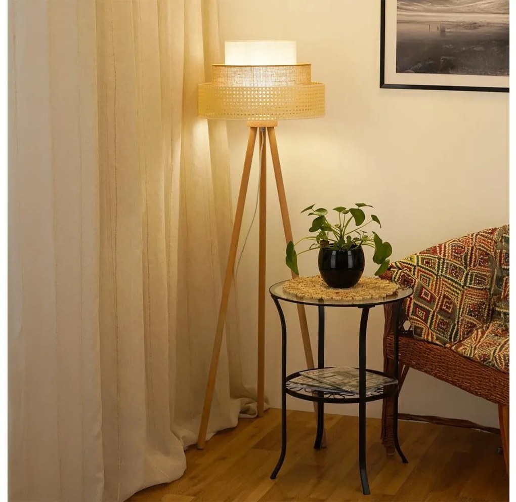 Brilagi - Állólámpa CEDAR LUNETA 1xE27/15W/230V rattan/barna/krém