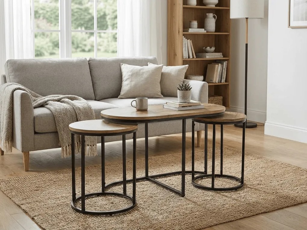 Konferenciasztal TWIXE kis asztalkákkal 75x40 cm, fekete/tölgy artisan dekorációval