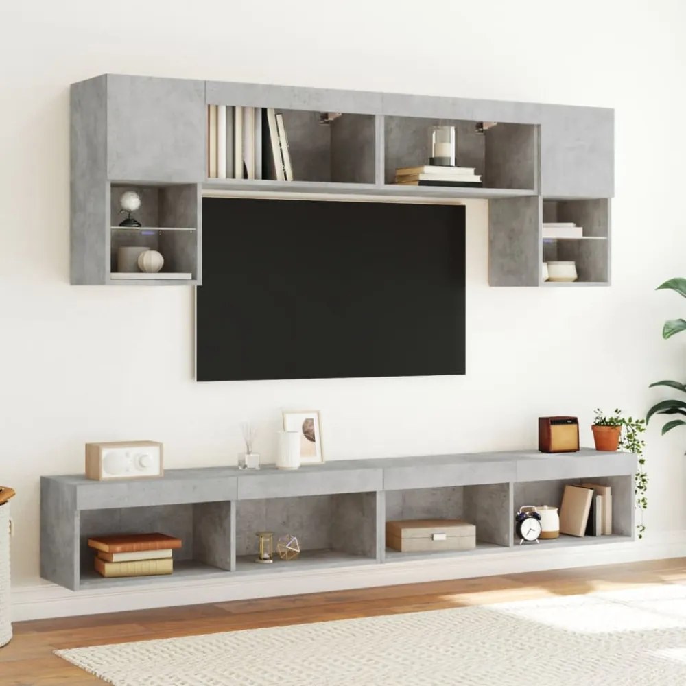 2 db betonszürke TV-szekrény LED-világítással 100x30x30 cm