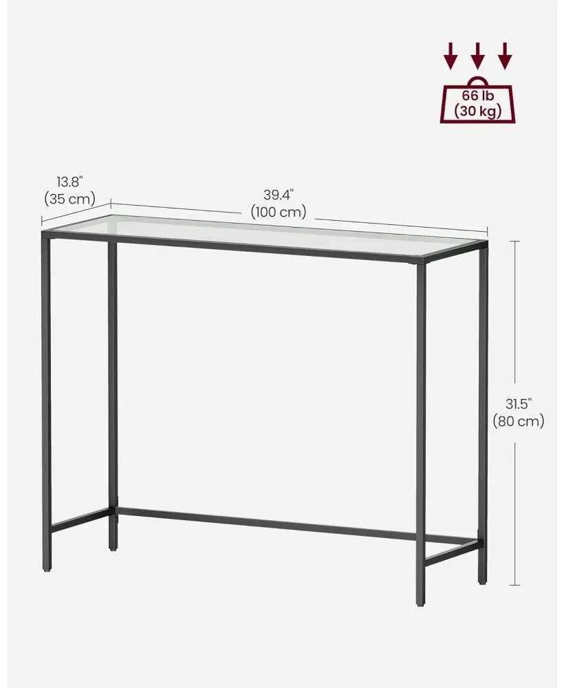 Konzolasztal polcokkal edzett üveglappal, fekete 100x35x80cm