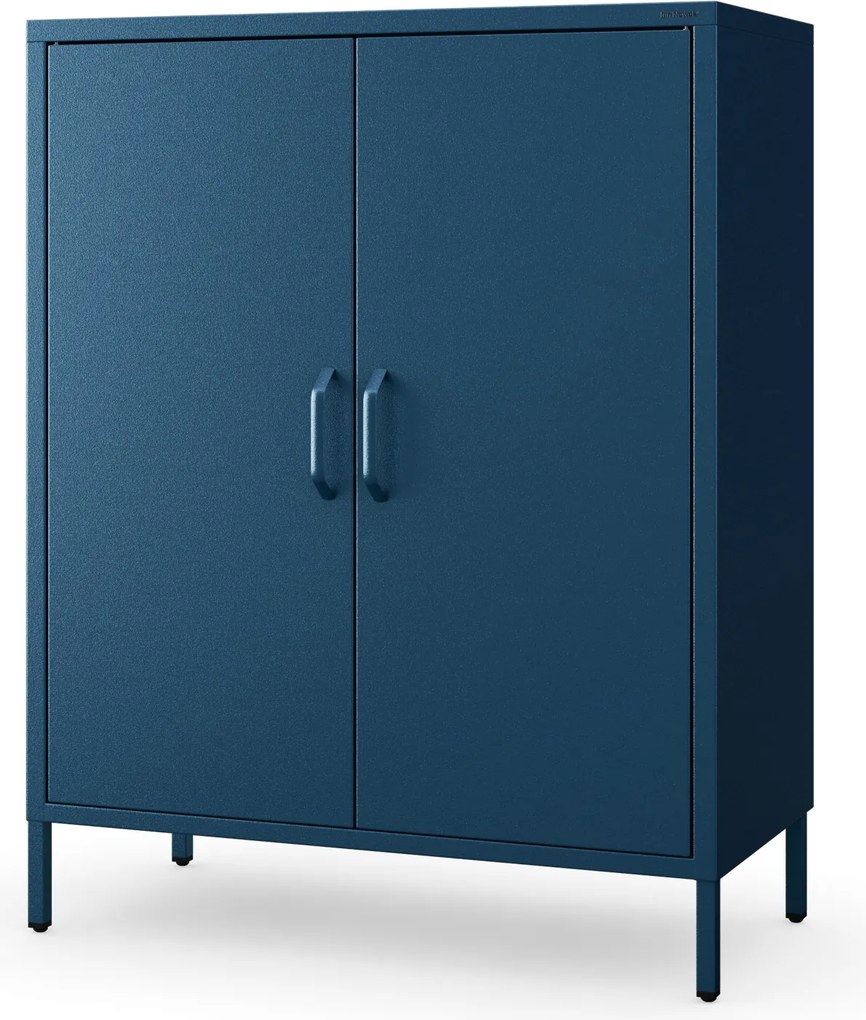 Alacsony fém szekrény lábakkal és polcokkal, sötétkék, 800x1015x400 mm: VITO Modern