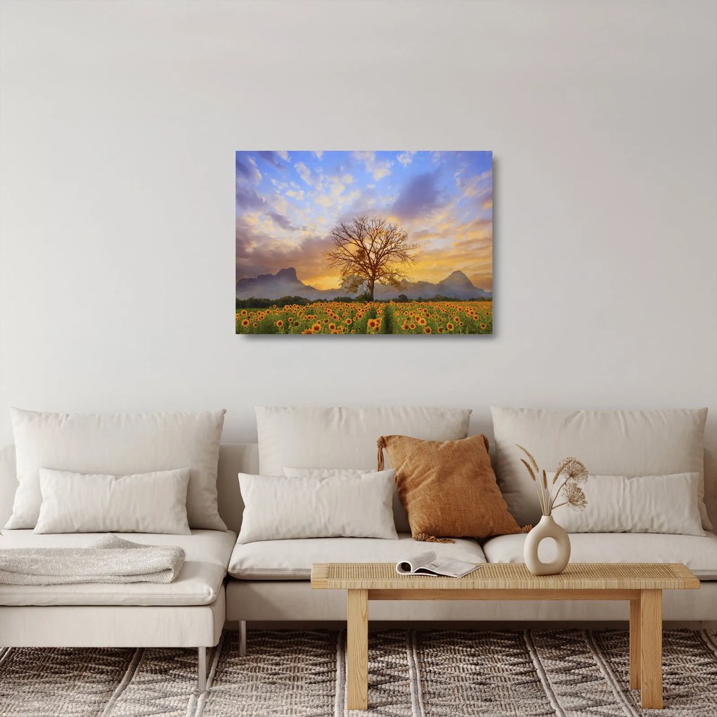Kép - Táj napraforgóval (üvegen) (70x50 cm)