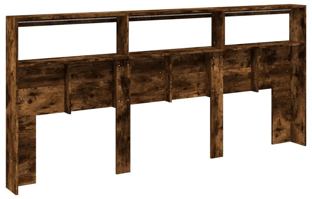 füstös tölgy színű áthidalószekrény LED-ekkel 220x17x102 cm