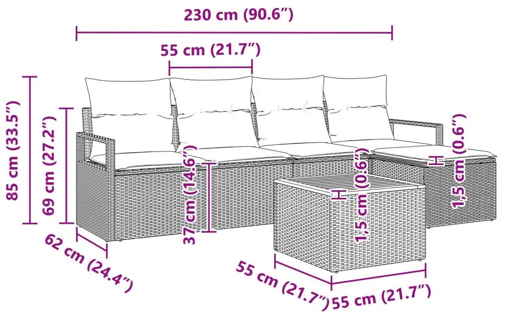6 Fős Kerti Kanapé Szett Párnákkal Bézs Poli Rattan Akáciás, Két Személyes Kerti Kanapé Párnákkal Bézs Poli Rattan