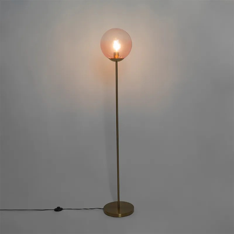 Art Deco állólámpa sárgarézzel és rózsaszín üveggel - Pallon