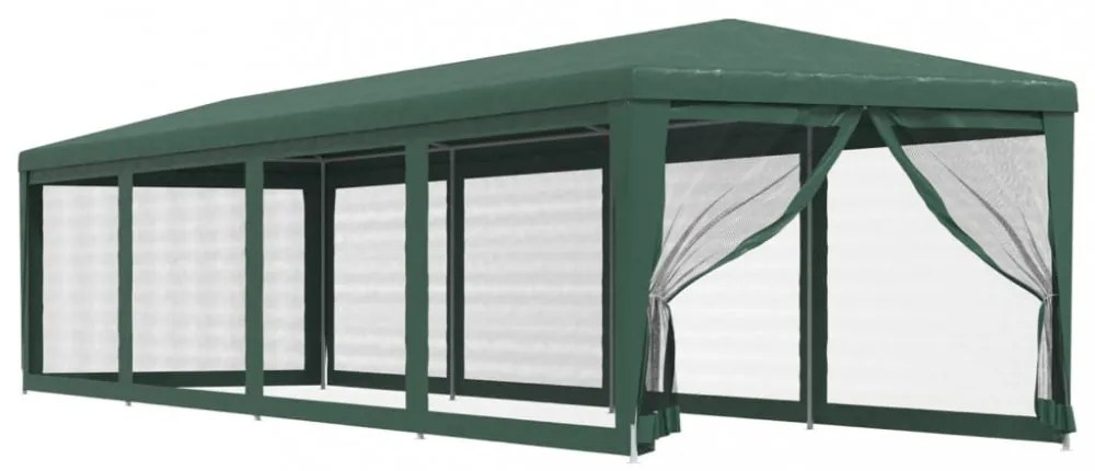 zöld HDPE rendezvénysátor 10 hálós oldalfallal 3x12 m
