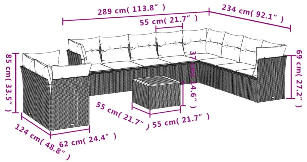 11 részes szürke polyrattan kerti ülőgarnitúra párnákkal