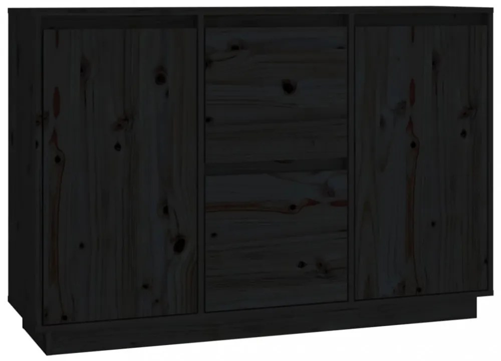 fekete tömör fenyőfa tálalószekrény 111 x 34 x 75 cm