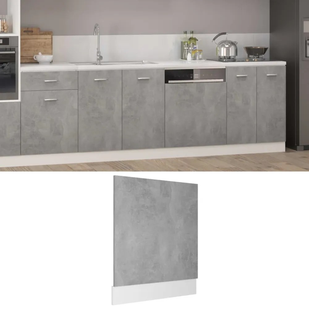 betonszürke szerelt fa mosogatógép-panel 59,5 x 3 x 67 cm