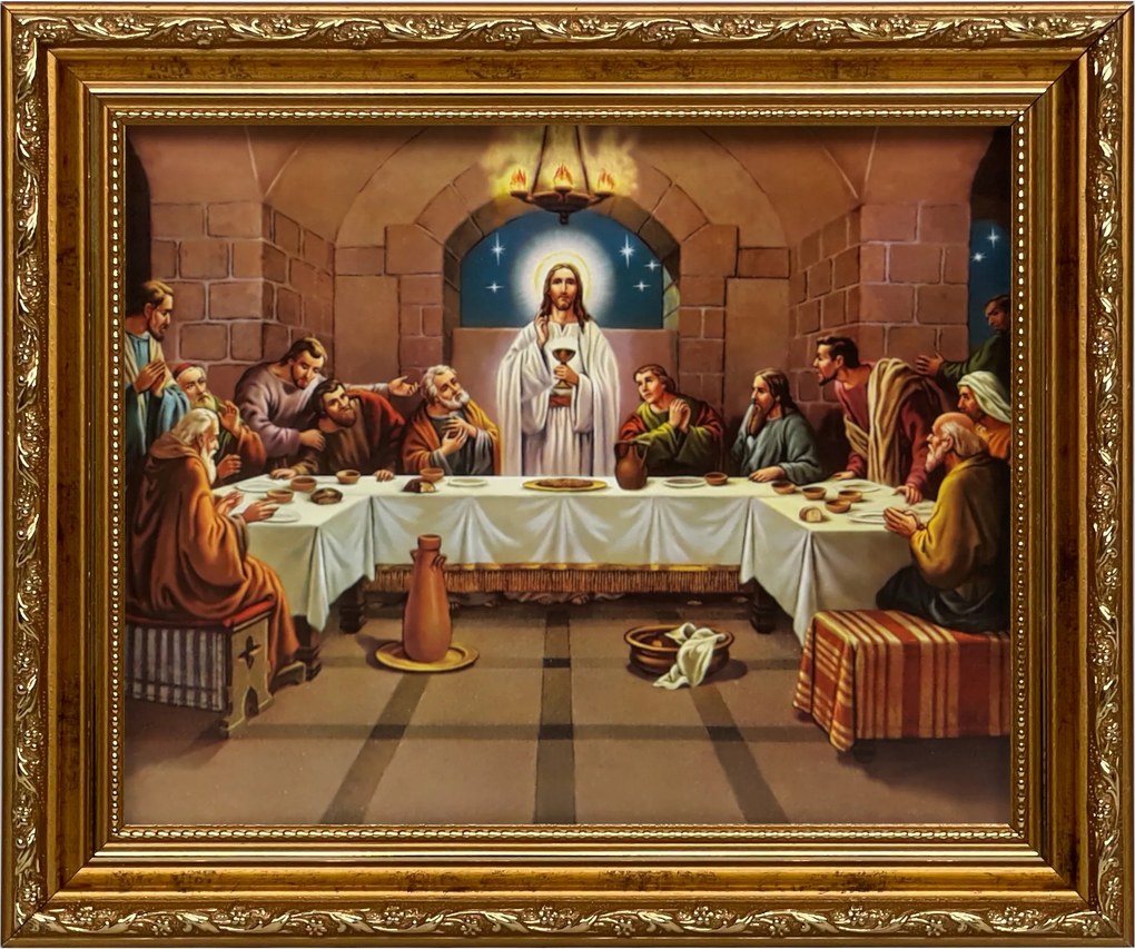 Vászonkép 26x31 Utolsó Vacsora Jézus Krisztus Arany Díszített Keret