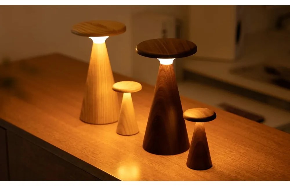 Natúr színű LED asztali lámpa fa búrával (magasság 14 cm) Sylva – Gingko