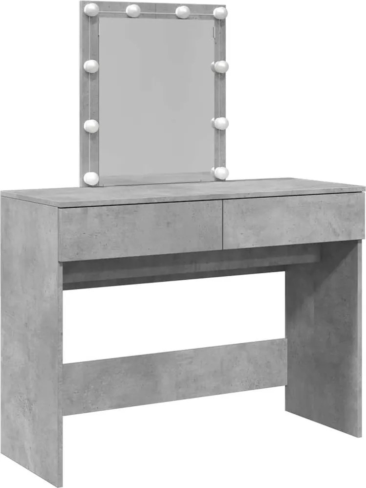 vidaXL betonszürke fésülködőasztal LED-del 100 x 40 x 130 cm