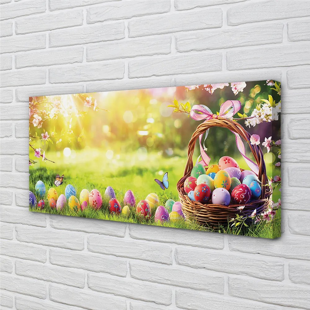 Canvas képek Kosár tojás virág rét 120x60 cm
