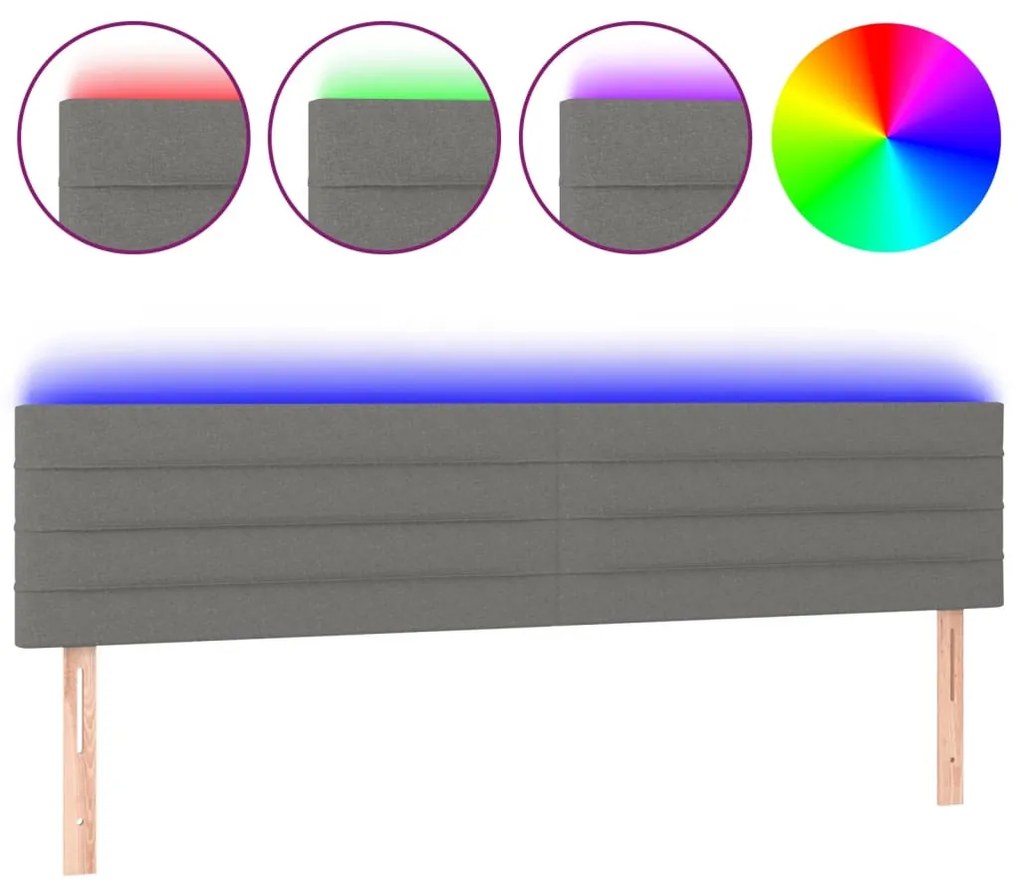 sötétszürke szövet LED-es fejtámla 200x5x78/88 cm